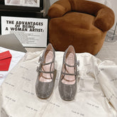 TRÈS VIVIER MARY JANE DOUBLE-STRAP PUMPS IN TAUPE CALFSKIN FULLY EMBELLISHED CRYSTALS