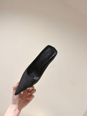 POINTED HIGH MULES IN BLACK MONOGRAM JACQUARD FABRIC