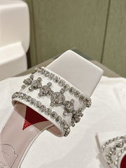 TRUMPET METALLIC MULES IN WHITE SMOOTH CALFSKIN WITH EMBELLISHED BUCKLE