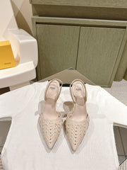 FENDI FIRST HIGH-HEELED SLINGBACK 85 MM IN BEIGE LAMBSKIN GOLD HARDWARE