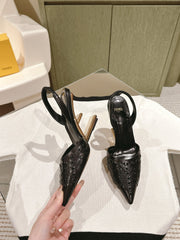 FENDI FIRST HIGH-HEELED SLINGBACK 85 MM IN BLACK LAMBSKIN GOLD HARDWARE
