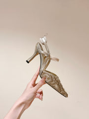 FENDI COLIBRÌ HIGH-HEELED SLINGBACKS 75MM IN LIGHT GOLD FABRIC