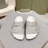 BIRKENSTOCK SLIPPERS ATTACHED RHINESTONES IN WHITE CALFSKIN