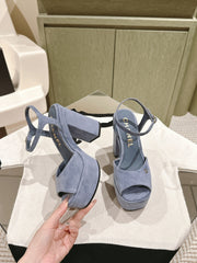 CC HIGH SANDAL SAPHIRE BLUE SUEDE CALFSKIN