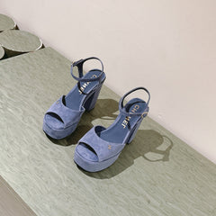 CC HIGH SANDAL SAPHIRE BLUE SUEDE CALFSKIN