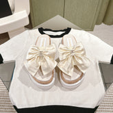 CC SLIPPERS WITH SILK BOW IN WHITE COWHIDE