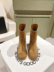 CC SHORT BOOTS PEANUT BROWN SUEDE CALFSKIN