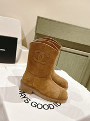 CC SHORT BOOTS PEANUT BROWN SUEDE CALFSKIN