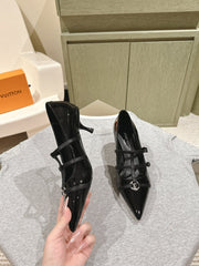 HIGH PUMP 45MM IN BLACK CALFSKIN WITH BLACK STRAPS