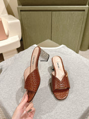 JEWELLED HEEL 55 MULE SANDALS IN RUSET BROWN CALFSKIN