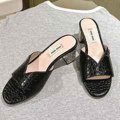 JEWELLED HEEL 55 MULE SANDALS IN BLACK CALFSKIN