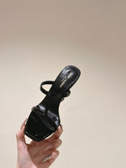YSL 25S OPYUM HIGH-HEEL SANDALS 100 MM IN BLACK LAMBSKIN