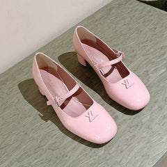 SWING HIGH MARY JANE 55 MM IN PALE PINK PATENT CALFSKIN