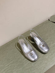 SWING SLINGBACK PUMP 55 MM IN SILVER CALFSKIN