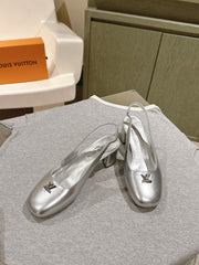 SWING SLINGBACK PUMP 55 MM IN SILVER CALFSKIN