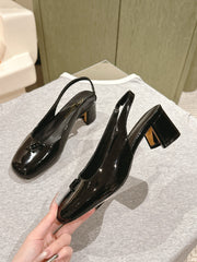 SWING SLINGBACK PUMP 55 MM IN BLACK PATENT CALFSKIN