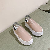 THICK-SOLED ELASTIC BACKLESS SHOES MONGOOSE BEIGE SHINY CALFSKIN