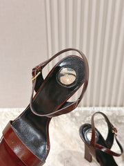 YSL 25S HIGH-HEEL SANDALS 100 MM IN DARK RED LAMBSKIN