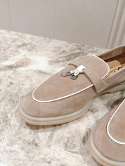 LP LOAFERS 25S IN DARK BEIGE SUEDE WITH SILVER HARDWARE
