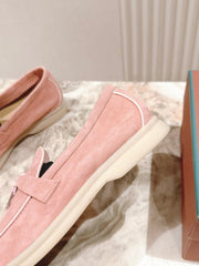 LP LOAFERS 25S IN LIGHT PINK SUEDE WITH SILVER HARDWARE