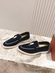 LP LOAFERS 25S IN CHARCOAL BLACK SUEDE WITH SILVER HARDWARE