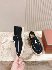 LP LOAFERS 25S IN CHARCOAL BLACK SUEDE WITH SILVER HARDWARE