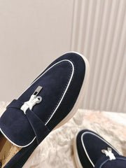 LP LOAFERS 25S IN CHARCOAL BLACK SUEDE WITH SILVER HARDWARE