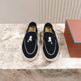 LP LOAFERS 25S IN CHARCOAL BLACK SUEDE WITH SILVER HARDWARE