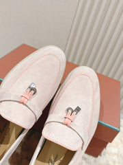 LP LOAFERS 25S IN SOFT BEIGE SUEDE WITH SILVER HARDWARE