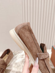 SUMMER WALK LOAFERS BROWN SUEDE WITH GOLD PADLOCK CHARM