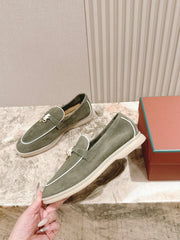 LP LOAFERS 25S IN MOSS GREEN SUEDE WITH SILVER HARDWARE