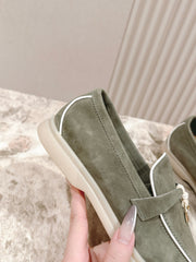 LP LOAFERS 25S IN MOSS GREEN SUEDE WITH SILVER HARDWARE