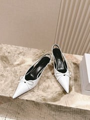 BALENCIAGA 25S HIGH SLINGBACK IN WHITE CALFSKIN WITH SMALL BOW