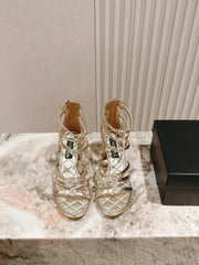 CC HIGH SANDAL 25S IN GOLD LAMBSKIN PEARL FLOWERS