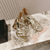 CC HIGH SANDAL 25S IN GOLD LAMBSKIN PEARL FLOWERS