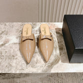 CC FLAT MULES 25S IN BEIGE PATENT LEATHER