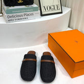 IENA MULE BLACK CANVAS AND BROWN CALFSKIN