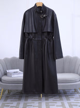 HERMES 25S LONG LEATHER JACKET WITH DRAWSTRING WAIST 170