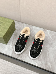 GG ACE SNEAKER WITH WEB IN BLACK EMBOSSED SUEDE AND WOOL LINING