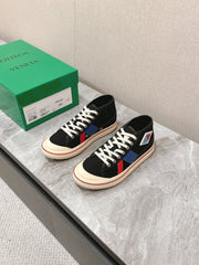 ELIOT SNEAKER IN BLACK MIX BLUE AND RED CANVAS AND CALFSKIN