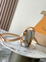 SAUMUR BB 20 WHITE MONOGRAM MINI JACQUARD AND LEATHER TRIM GOLD HARDWARE