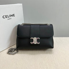MEDIUM VICTOIRE BAG 25 IN BLACK SUPPLE CALFSKIN SILVER HARDWARE