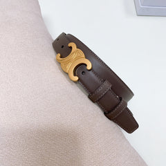 CL MEDIUM 25 MM TRIOMPHE BELT IN CHOCOLATE BROWN LEATHER GOLD HARDWARE