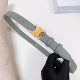 CL MEDIUM 25 MM TRIOMPHE BELT IN GRAY GREEN LEATHER GOLD HARDWARE