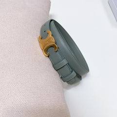 CL MEDIUM 25 MM TRIOMPHE BELT IN GRAY GREEN LEATHER GOLD HARDWARE
