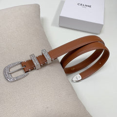 CL 25 MM MARCO BELT WITH STRASS IN BRONZE BROWN CALFSKIN SILVER HARDWARE