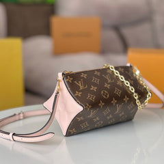 BLOOM POUCH 22 IN BROWN MONOGRAM CANVAS AND PASTEL PINK CALFSKIN SIDES