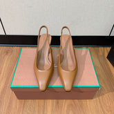LP POINTED TOE MID-HEEL SLINGBACK CARAMEL CALFSKIN