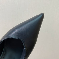 BALMAIN 25S BAKARI MULE WITH GREEN POLKA DOTS ON BLACK STRAP 95MM IN BLACK CALFSKIN