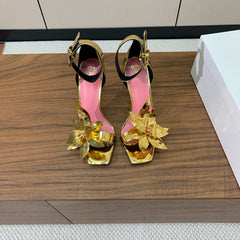 BALMAIN 25S RUBY GOLD HEELED SANDALS 95MM IN PATENT CALFSKIN